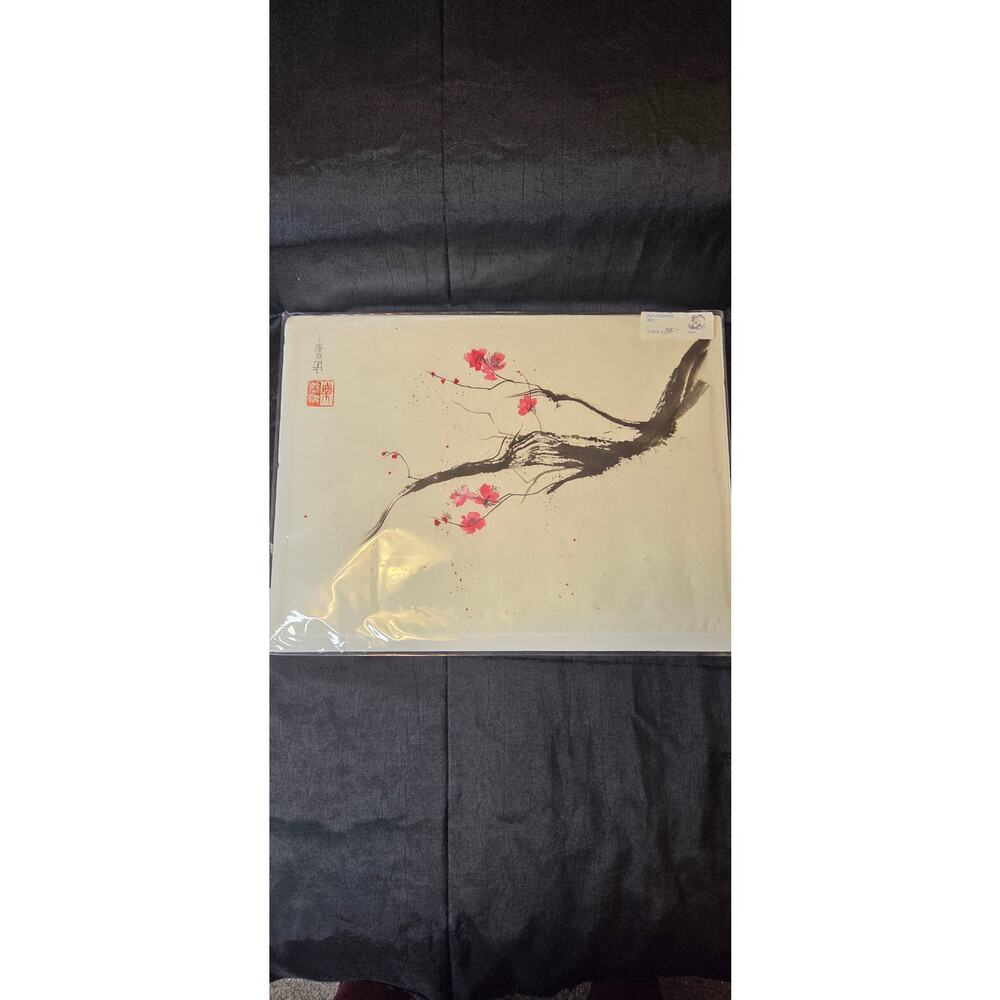 Original Watercolor & Ink Painting Cherry Blossoms Branch